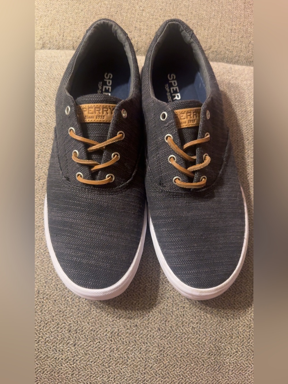 Sperry Charcoal Canvas Boat Shoes with Tan Laces